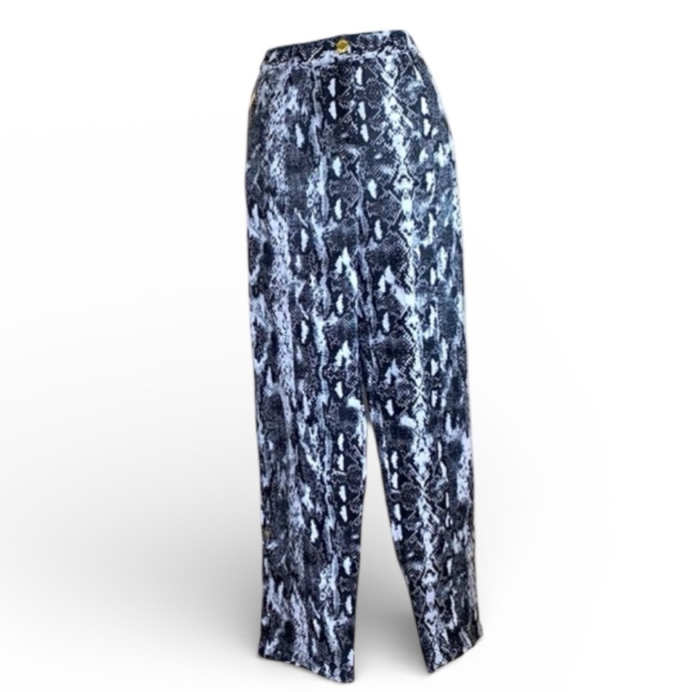Calvin Klein pants Women's M black/white linen snake, pockets, elastic waist EUC